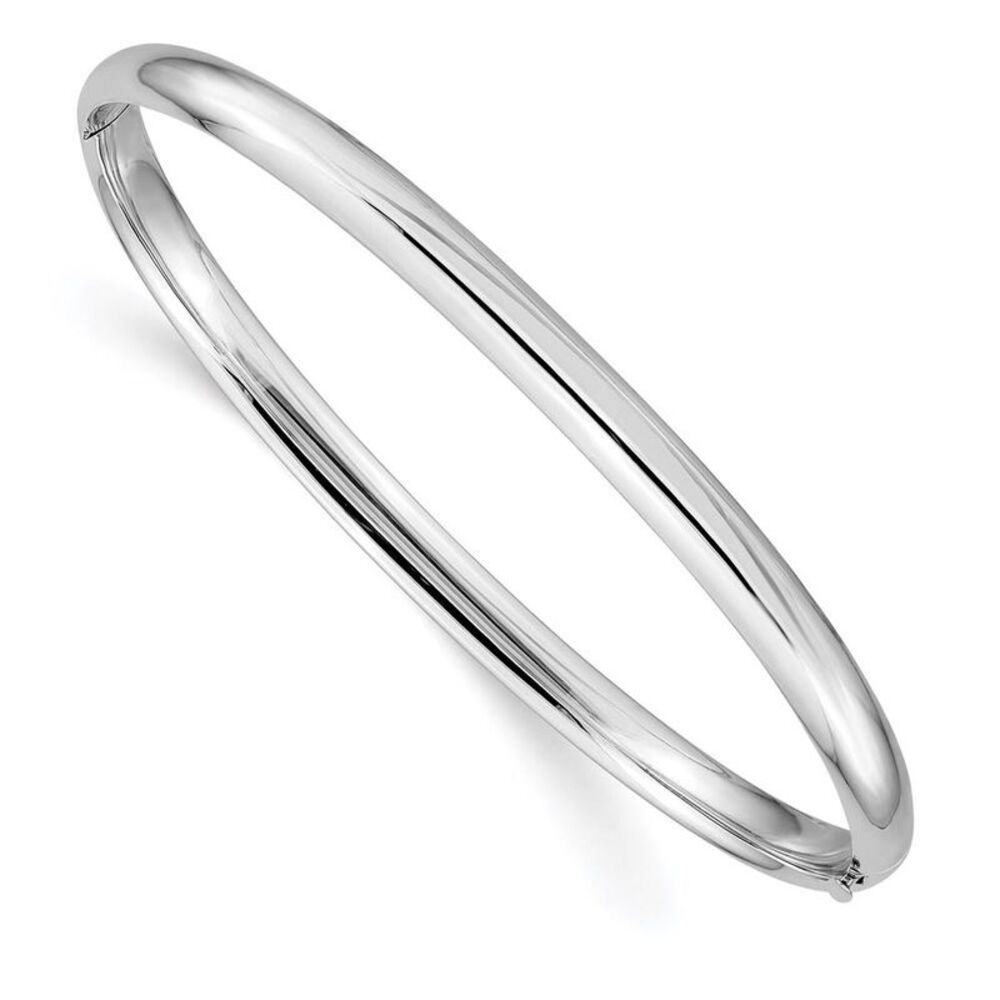4mm 14k White Gold High Polished Domed Hinged Bangle Bracelet